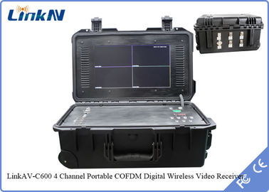 Taktischer COFDM-Koffer-Videoempfänger 4-Channel IP65 mit Batterie u. Anzeige AES256 H.264 DC 12V